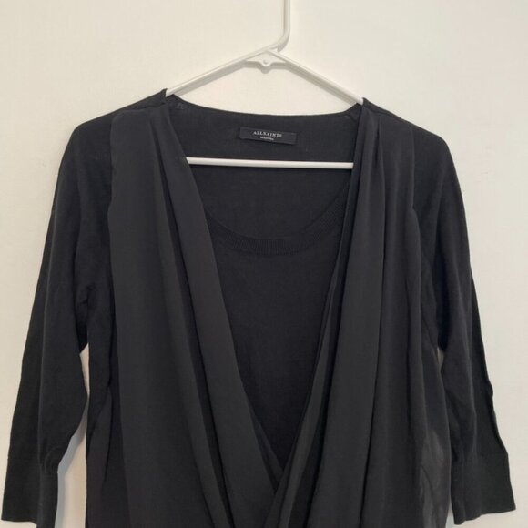 ALL SAINTS ALLSAINTS Taybar Sheer Cowl Knit Top Black Mixed Media 3/4 Sleeve M - Picture 4 of 15